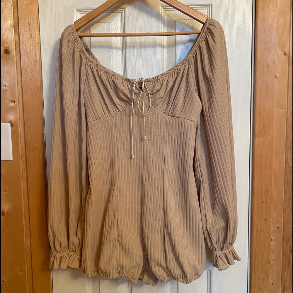 Beige tie front romper